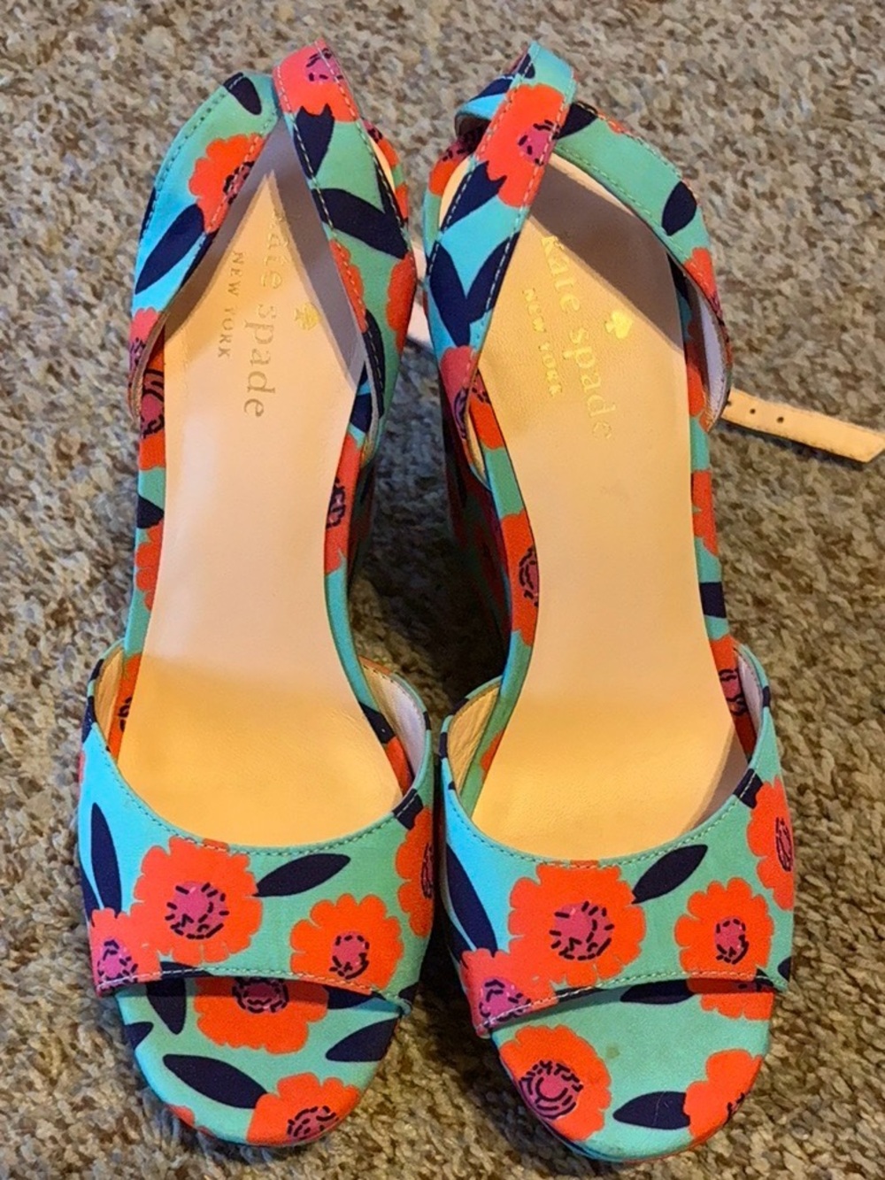 kate spade Turquoise and Orange Floral Slingback Heels